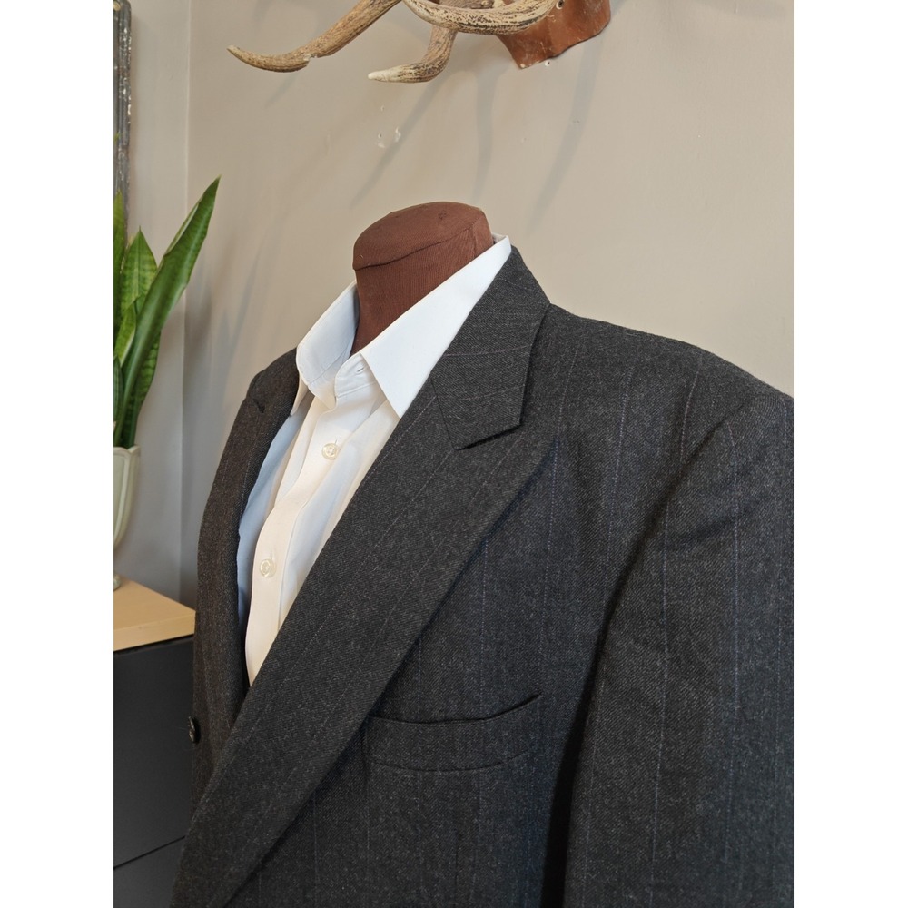 Potomac Mens Vintage Wool Sport Coat 41R Gray Chalk Stripe Double Breasted